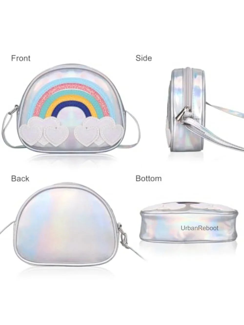 Girls Faux Leather Rainbow Crossbody Purse Adjustable Strap Small Bag